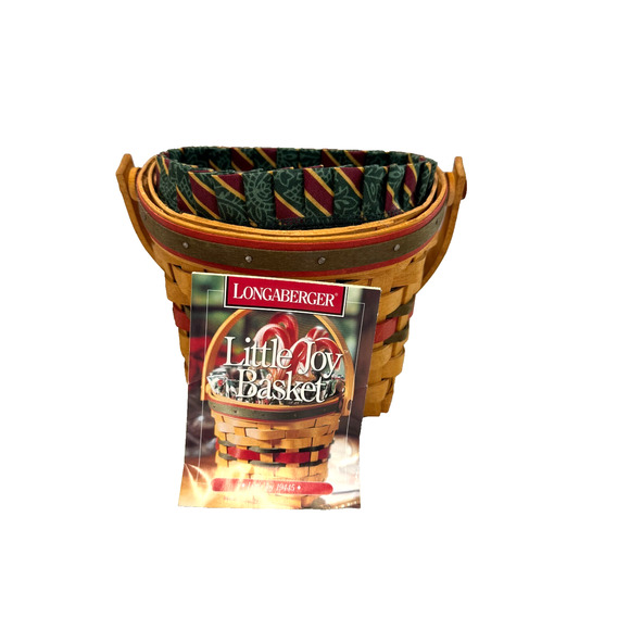 1998 Longaberger Little Joy Basket w/Plaid Liner & Protector 5"L x 3.75"W x 4.5" - Picture 1 of 5